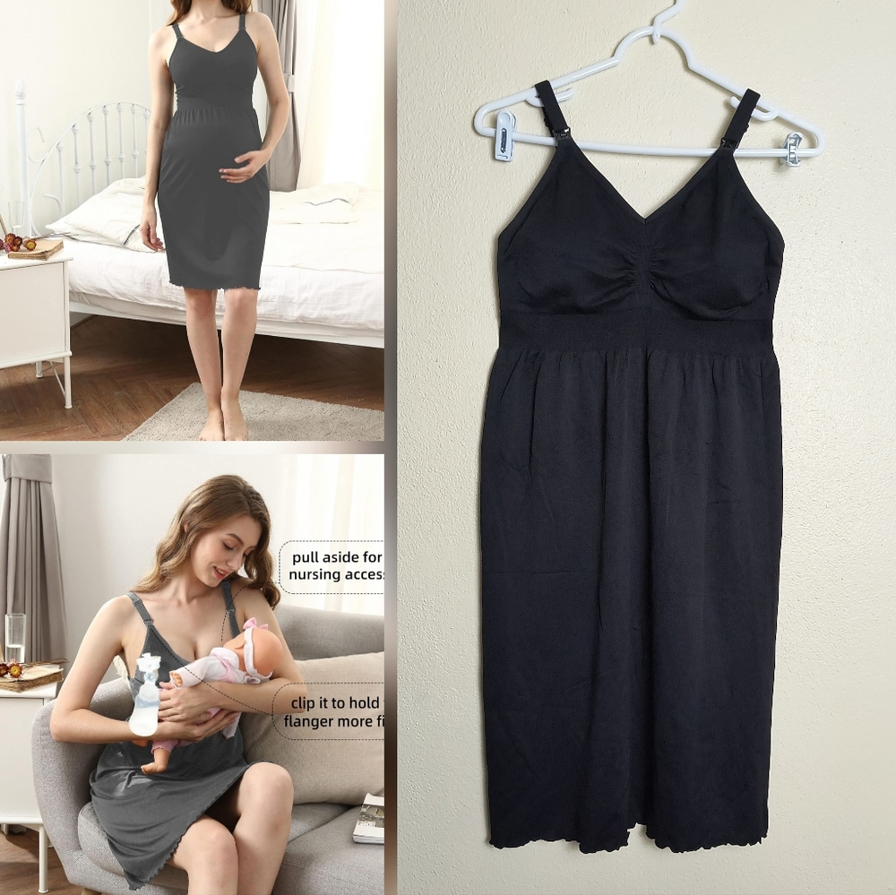 Black Nursing Nightgown With Build-In Bra Large